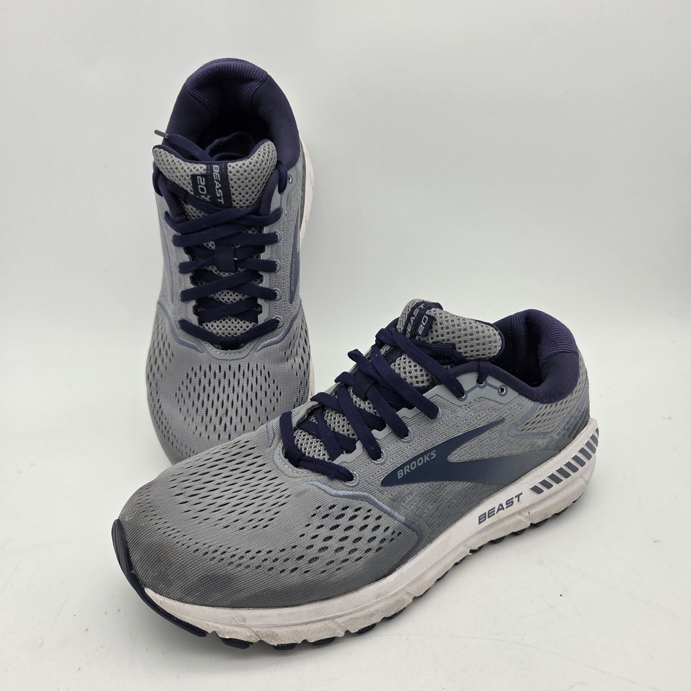 BROOKS Beast 20 Mens Running Shoes Mesh Sz 10 2E (Wide) Gray/White/Navy